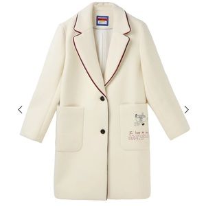 Elegant Cream Pea Coat with Black Trim
